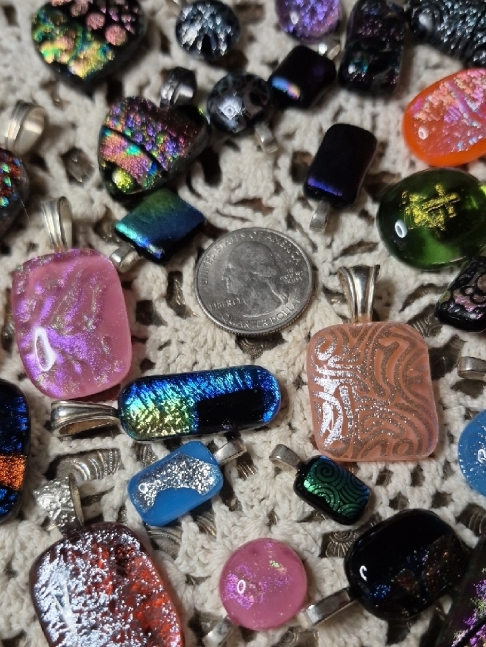 Colorful Dichroic Glass 27 Pendant Lot - Iridescent Rainbow Jewelry - Picture 7 of 9